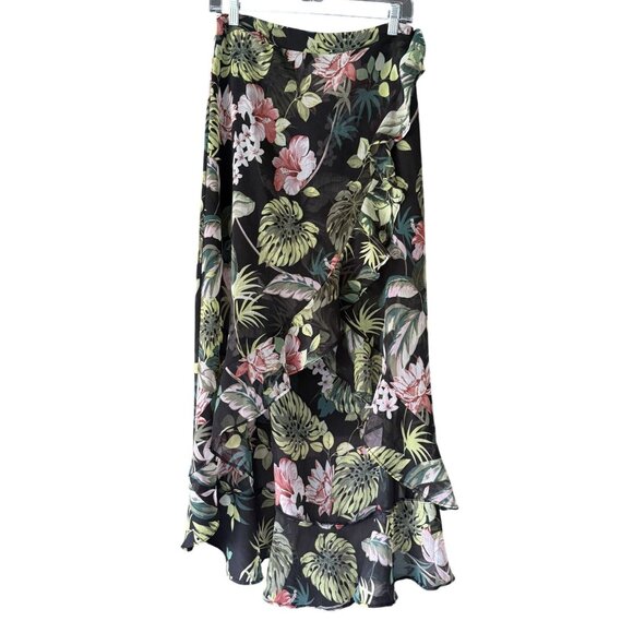 Anna Cai New York Dresses & Skirts - Anna Cai New York  Floral Ruffle Hi-Lo Sheer Skirt Size M Tropical Beachy Breezy